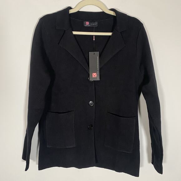 Kancy Kole Cardigan Blazer Knit NWT Gorgeous Navy Blue Pockets Office Capsule - Picture 2 of 13